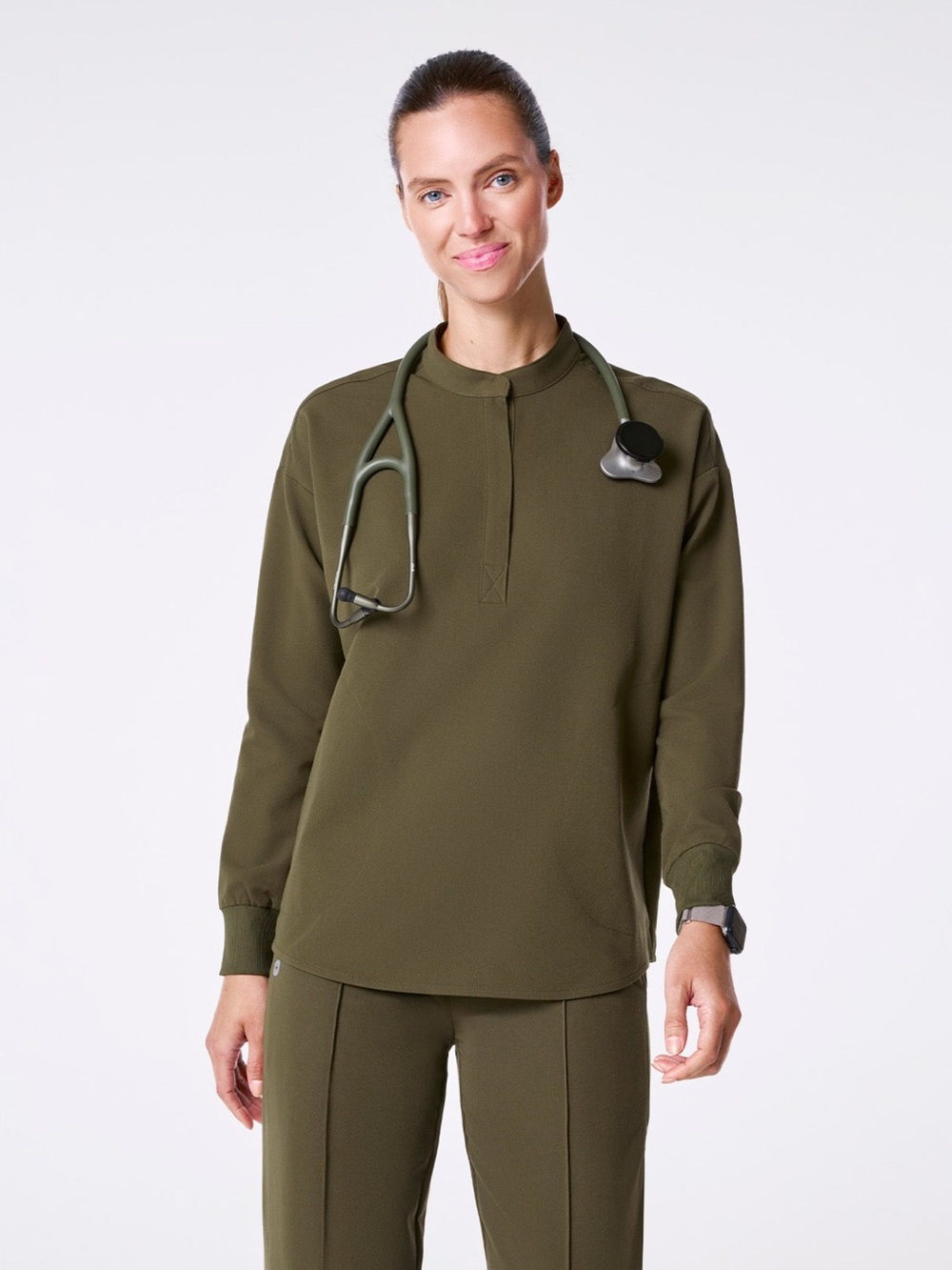 FIGS Long Sleeve Rafaela Oversized Scrub Top XS EUC Spruce
